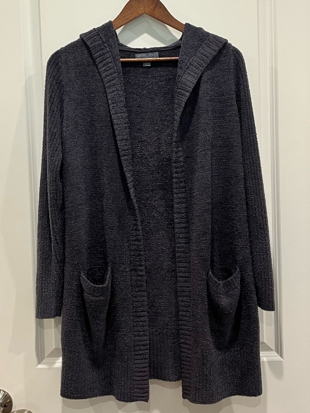 Barefoot Dreams Hooded Open-Front Cardigan in Charcoal Gray